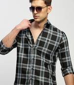 men's long sleeves tartan checks black shirt