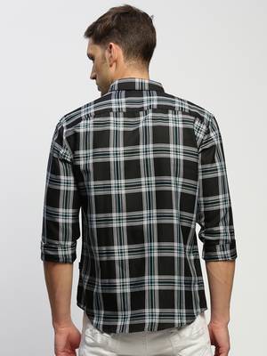 men's long sleeves tartan checks black shirt 4