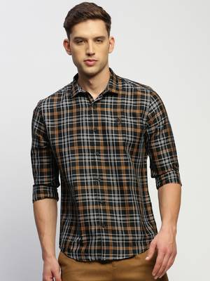 men's long sleeves tartan checks black shirt 2