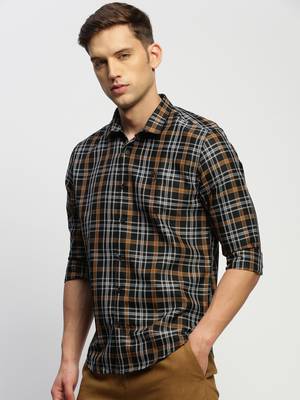 men's long sleeves tartan checks black shirt 3
