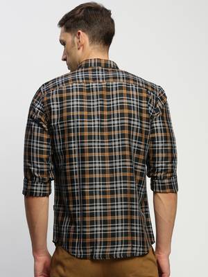 men's long sleeves tartan checks black shirt 4