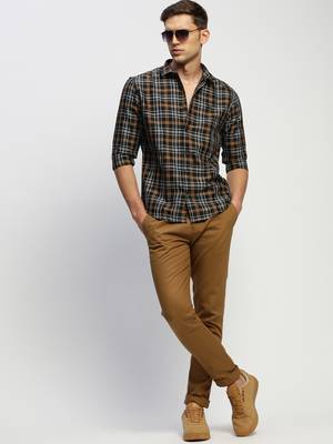 men's long sleeves tartan checks black shirt 5