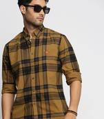 men's long sleeves tartan checks mustard shirt