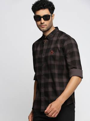men's long sleeves tartan checks grey shirt 1