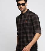 men's long sleeves tartan checks grey shirt