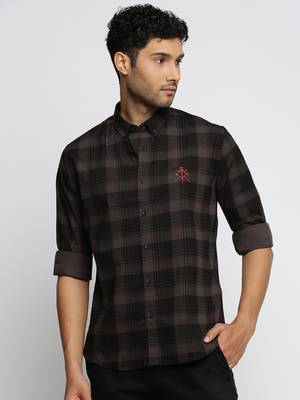 men's long sleeves tartan checks grey shirt 2