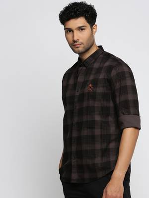 men's long sleeves tartan checks grey shirt 3