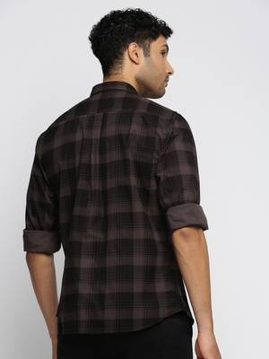 men's long sleeves tartan checks grey shirt 4