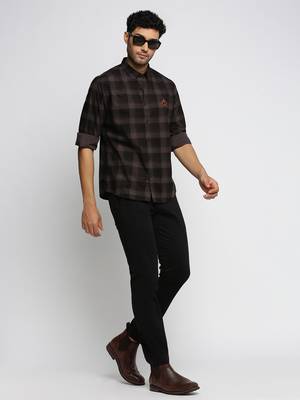 men's long sleeves tartan checks grey shirt 5