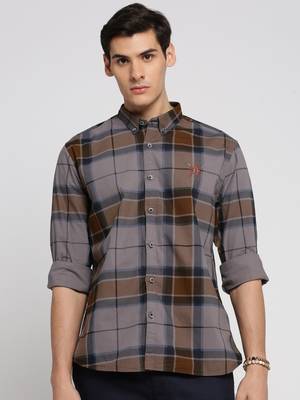men's long sleeves tartan checks grey shirt 2
