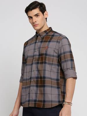 men's long sleeves tartan checks grey shirt 3