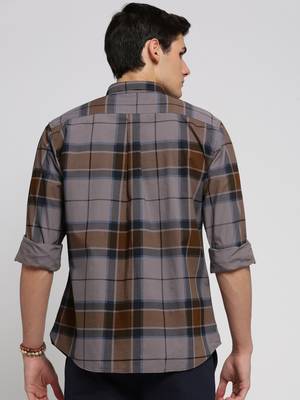 men's long sleeves tartan checks grey shirt 4