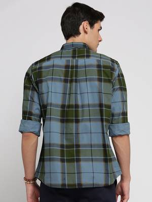 men's long sleeves tartan checks blue shirt 4