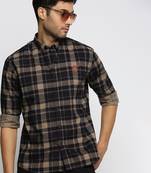 Showoff men's long sleeves tartan checks black shirt