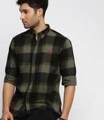 men's long sleeves tartan checks black shirt