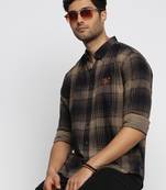 Showoff men's long sleeves tartan checks black shirt