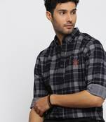 Showoff men's long sleeves tartan checks navy blue shirt