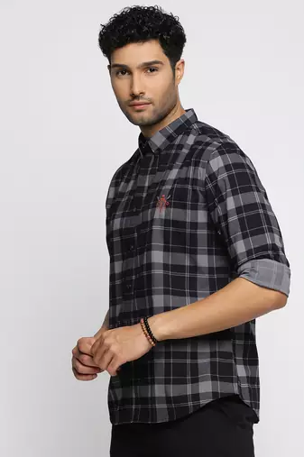 Showoff men's long sleeves tartan checks navy blue shirt