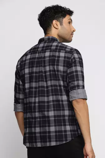 Showoff men's long sleeves tartan checks navy blue shirt