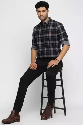 Showoff men's long sleeves tartan checks navy blue shirt