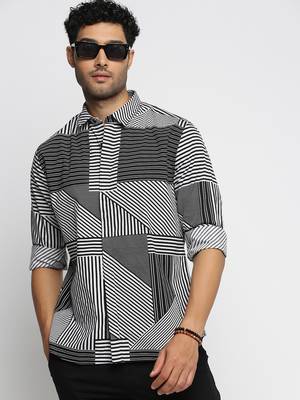 men's long sleeves multi stripes black shirt 1
