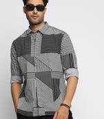 men's long sleeves multi stripes black shirt
