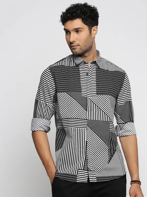 men's long sleeves multi stripes black shirt 2
