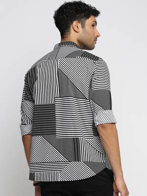 men's long sleeves multi stripes black shirt 4