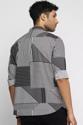 men's long sleeves multi stripes black shirt