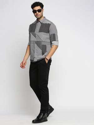 men's long sleeves multi stripes black shirt 5