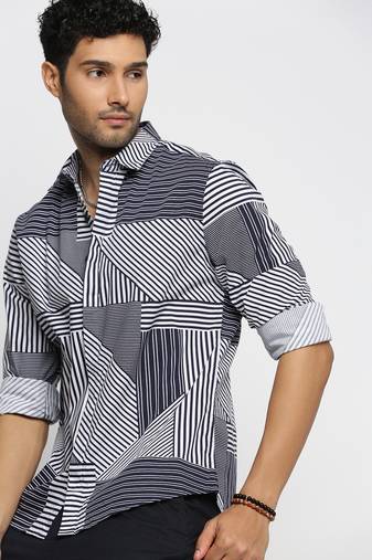 Showoff men's long sleeves multi stripes blue shirt