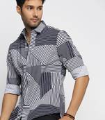 Showoff men's long sleeves multi stripes blue shirt