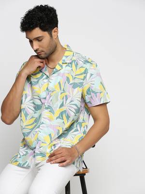 Showoff men's short sleeves floral sea green shirt 1