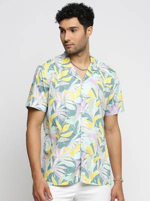 Showoff men's short sleeves floral sea green shirt 2