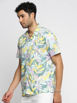 Showoff men's short sleeves floral sea green shirt 3