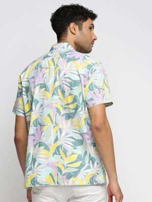 Showoff men's short sleeves floral sea green shirt 4