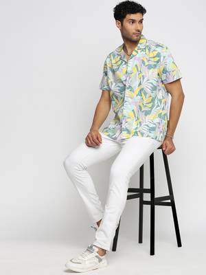 Showoff men's short sleeves floral sea green shirt 5