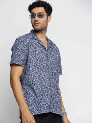 men's short sleeves floral blue shirt 1