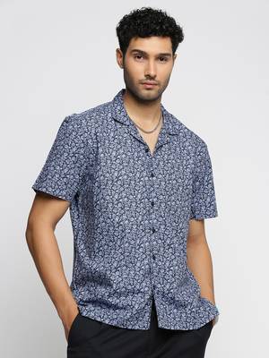 men's short sleeves floral blue shirt 2