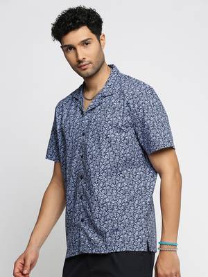 men's short sleeves floral blue shirt 3