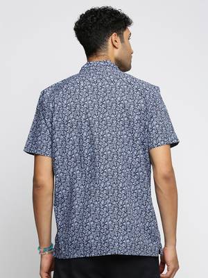 men's short sleeves floral blue shirt 4