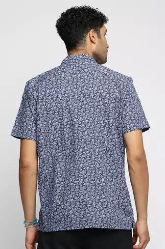 men's short sleeves floral blue shirt