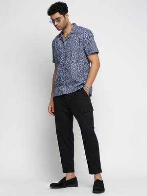 men's short sleeves floral blue shirt 5