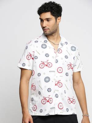 men's short sleeves graphic white shirt 2