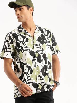 men's short sleeves floral black shirt 1