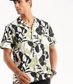 men's short sleeves floral black shirt