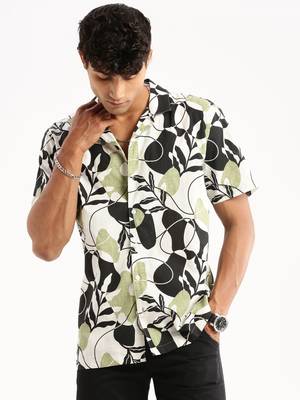 men's short sleeves floral black shirt 2
