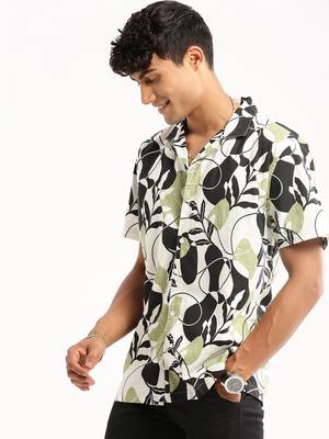 men's short sleeves floral black shirt 3