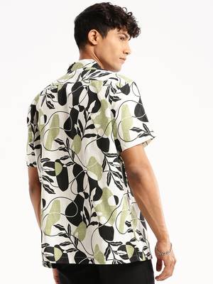 men's short sleeves floral black shirt 4