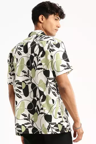 men's short sleeves floral black shirt